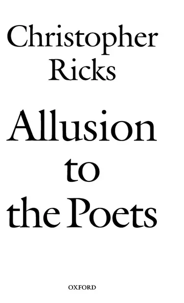 Cover of Allusion to the Poets