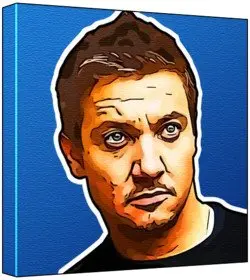 Cover of Jeremy Renner - Pop Art Print (Multicolour; Blue Background) 30 x 30 x 2 cm Medium Square Deep Box Canvas