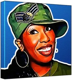Cover of Missy Elliott - Pop Art Print (Multicolour; Blue Background) 30 x 30 x 2 cm Medium Square Deep Box Canvas