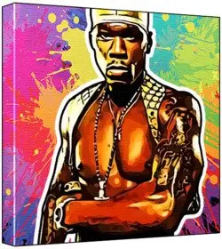 Cover of 50 Cent - Pop Art Print (Multicolour; Paint Splat Background) 50 x 50 x 2 cm Large Square Deep Box Canvas
