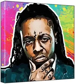 Cover of Lil Wayne - Pop Art Print (Multicolour; Paint Splat Background) 50 x 50 x 2 cm Large Square Deep Box Canvas
