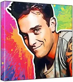 Cover of Robbie Williams - Pop Art Print (Multicolour; Paint Splat Background) 50 x 50 x 2 cm Large Square Deep Box Canvas