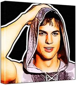 Cover of Ashton Kutcher - Pop Art Print (Multicolour; Black Background) 30 x 30 x 2 cm Medium Square Deep Box Canvas
