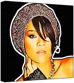 Cover of Rihanna - Pop Art Print (Multicolour; Black Background) 30 x 30 x 2 cm Medium Square Deep Box Canvas