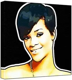 Cover of Rihanna - Pop Art Print (Multicolour; Black Background) 30 x 30 x 2 cm Medium Square Deep Box Canvas