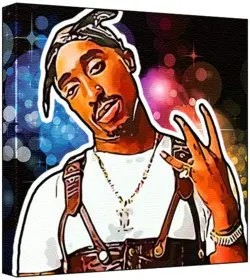 Cover of 2pac Tupac - Pop Art Print (Multicolour; Disco Lights Background) 50 x 50 x 2 cm Large Square Deep Box Canvas