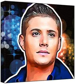 Cover of Jensen Ackles - Pop Art Print (Multicolour; Disco Lights Background) 50 x 50 x 2 cm Large Square Deep Box Canvas