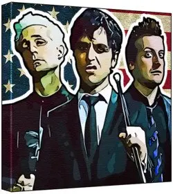 Cover of Green Day - Pop Art Print (Multicolour; Grungy Stars & Stripes Background) 50 x 50 x 2 cm Large Square Deep Box Canvas