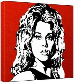 Cover of Jane Fonda - Pop Art Print (2-Colour Black & White; Red Background) 50 x 50 x 2 cm Large Square Deep Box Canvas