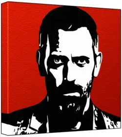 Cover of Hugh Laurie - Pop Art Print (2-Colour Black & White; Red Background) 30 x 30 x 2 cm Medium Square Deep Box Canvas