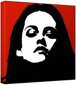 Cover of Kristen Stewart - Pop Art Print (2-Colour Black & White; Red Background) 30 x 30 x 2 cm Medium Square Deep Box Canvas