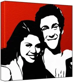 Cover of Selena Gomez - Pop Art Print (2-Colour Black & White; Red Background) 30 x 30 x 2 cm Medium Square Deep Box Canvas