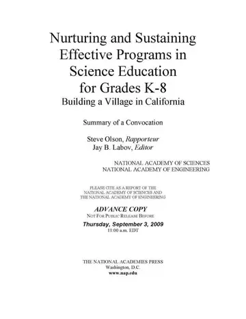 Cover of Nurturing and Sustaining Effective Programs in Science Education for Grades K-8
