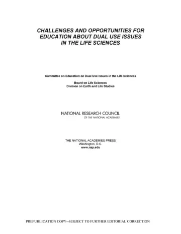 Cover of Challenges and Opportunities for Education About Dual Use Issues in the Life Sciences