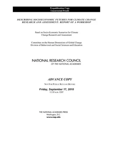 Cover of Describing Socioeconomic Futures for Climate Change Research and Assessment