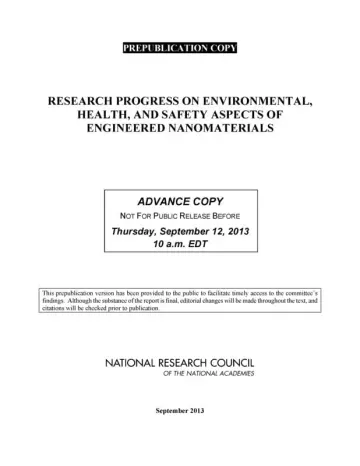 Cover of Research Progress on Environmental, Health, and Safety Aspects of Engineered Nanomaterials