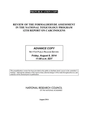 Cover of Review of the Formaldehyde Assessment in the National Toxicology Program 12th Report on Carcinogens