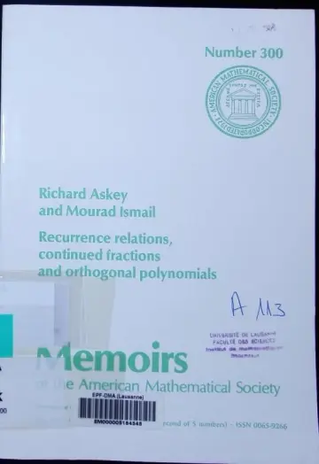 Cover of Recurrence Relations, Continued Fractions, and Orthogonal Polynomials