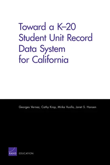 Cover of Toward A K-20 Student Unit Record Data System for California