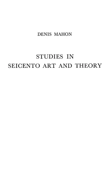 Cover of Studies in Seicento Art and Theory