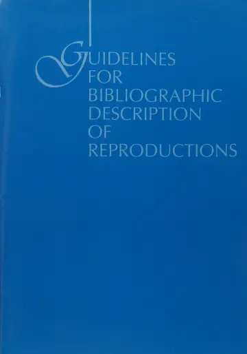 Cover of Guidelines for Bibliographic Description of Reproductions