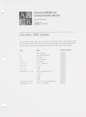 Cover of Anglo-American Cataloging Rules, Second Edition, 2002 Revision