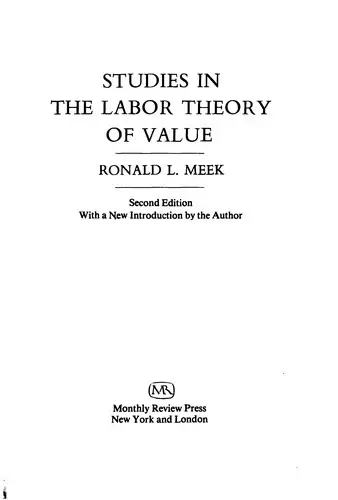Cover of Studies in the Labor Theory of Value