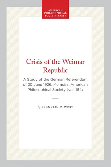 Cover of A Crisis of the Weimar Republic
