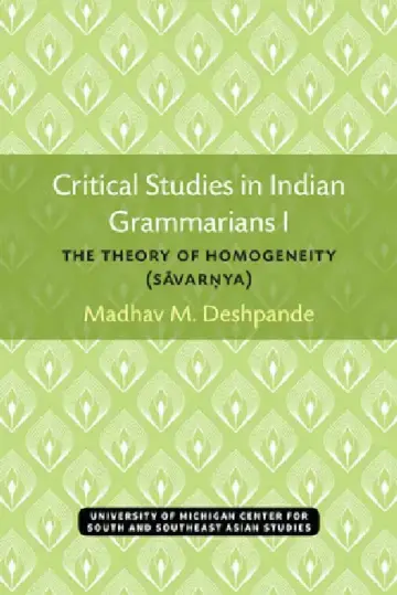 Cover of Critical Studies in Indian Grammarians I