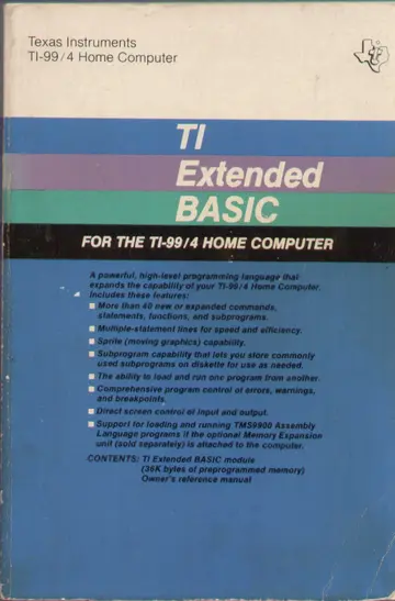 Cover of TI extended BASIC for the TI-99/4 home computer