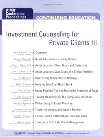 Cover of Investment Counseling for Private Clients III