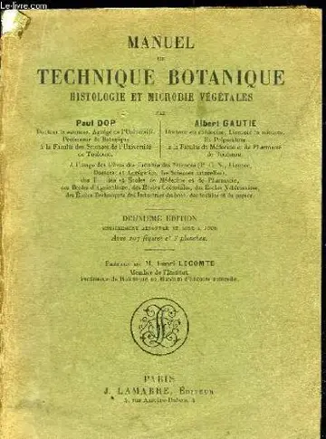 Cover of Manuel De Technique Botanique, Histologie Et Microbie Vegetales