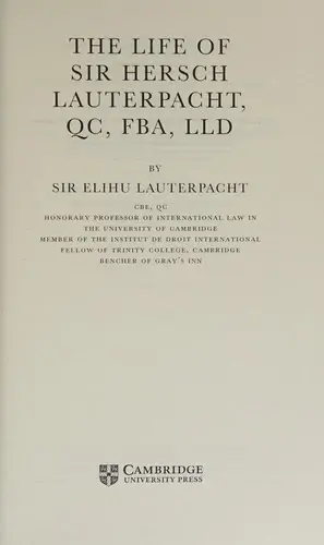 Cover of The Life of Sir Hersch Lauterpacht, QC, FBA, LLD