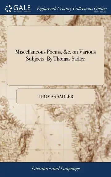 Cover of Miscellaneous Poems, &c. on Various Subjects. by Thomas Sadler