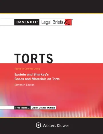 Cover of Casenote Legal Briefs for Torts, Keyed to Epstein and Sharkey
