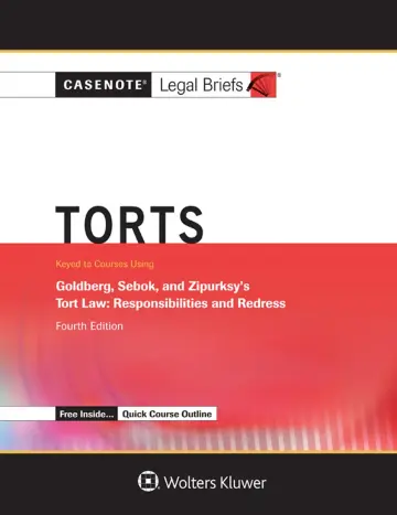 Cover of Casenote Legal Briefs for Torts, Keyed to Goldberg Sebok and Ziprusky