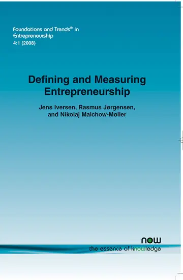 Cover of Defining and Measuring Entrepreneurship