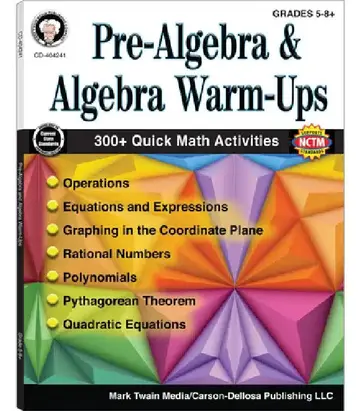 Cover of Pre-Algebra and Algebra Warm-Ups, Grades 5 - 12