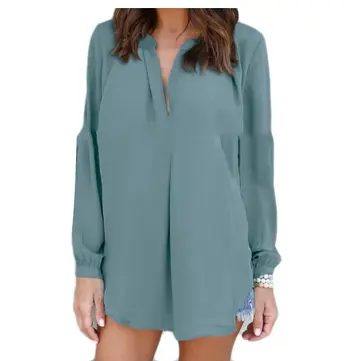 Cover of Buildhigh Women Plus Size Chiffon Pleated Solid Color T Shirts Vogue Tops Blouse, Peacock Blue, L