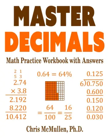 Cover of Master Decimals Math Practice Workbook with Answers