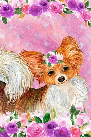 Cover of Bullet Journal Notebook for Dog Lovers Papillon in Flowers 3