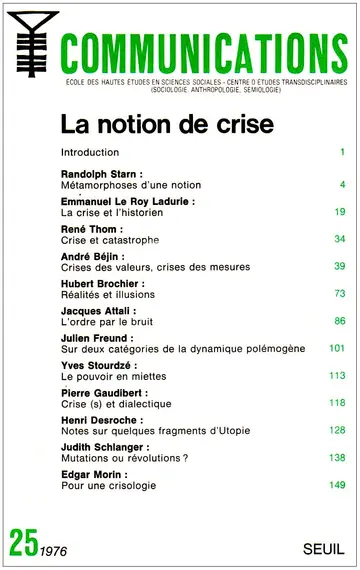 Cover of Communications, n 25, la notion de crise