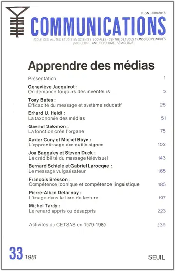 Cover of Communications, n 33, apprendre les medias