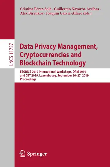 Cover of Data Privacy Management, Cryptocurrencies and Blockchain Technology