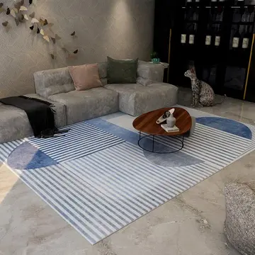 Cover of MOXIC Soft Striped Living Room Area Rugs Rectangular Children Crawling Bedroom Rug Fleece Anti-Slip Carpets Nordic Luxury Modern Home Decor Mats Indoor Outdoor Runners Nursery Blue 4' X 6.5'