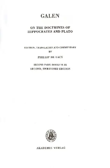 Cover of On the Doctrines of Hippocrates and Plato, 4,1,2, Second Part