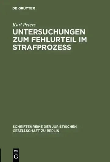 Cover of Untersuchungen Zum Fehlurteil Im Strafprozeß