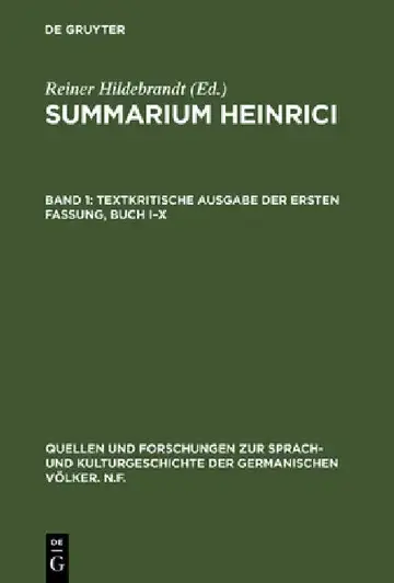 Cover of Summarium Heinrici, Band 1, Textkritische Ausgabe der ersten Fassung, Buch I-X