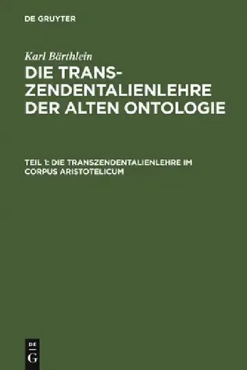 Cover of Die Transzendentalienlehre Im Corpus Aristotelicum