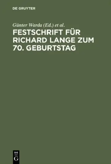 Cover of Festschrift Für Richard Lange Zum 70. Geburtstag